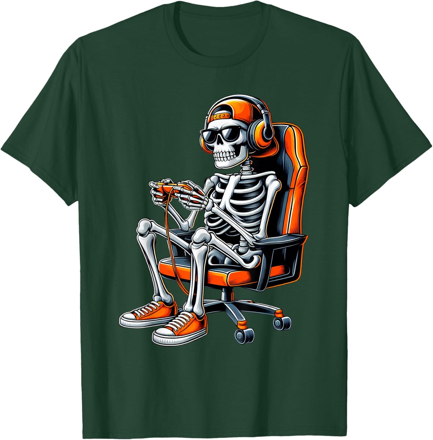Halloween Skeleton Gamer Video Gaming Boys Men Kids Gamer T-Shirt - T-Shirt | Forest