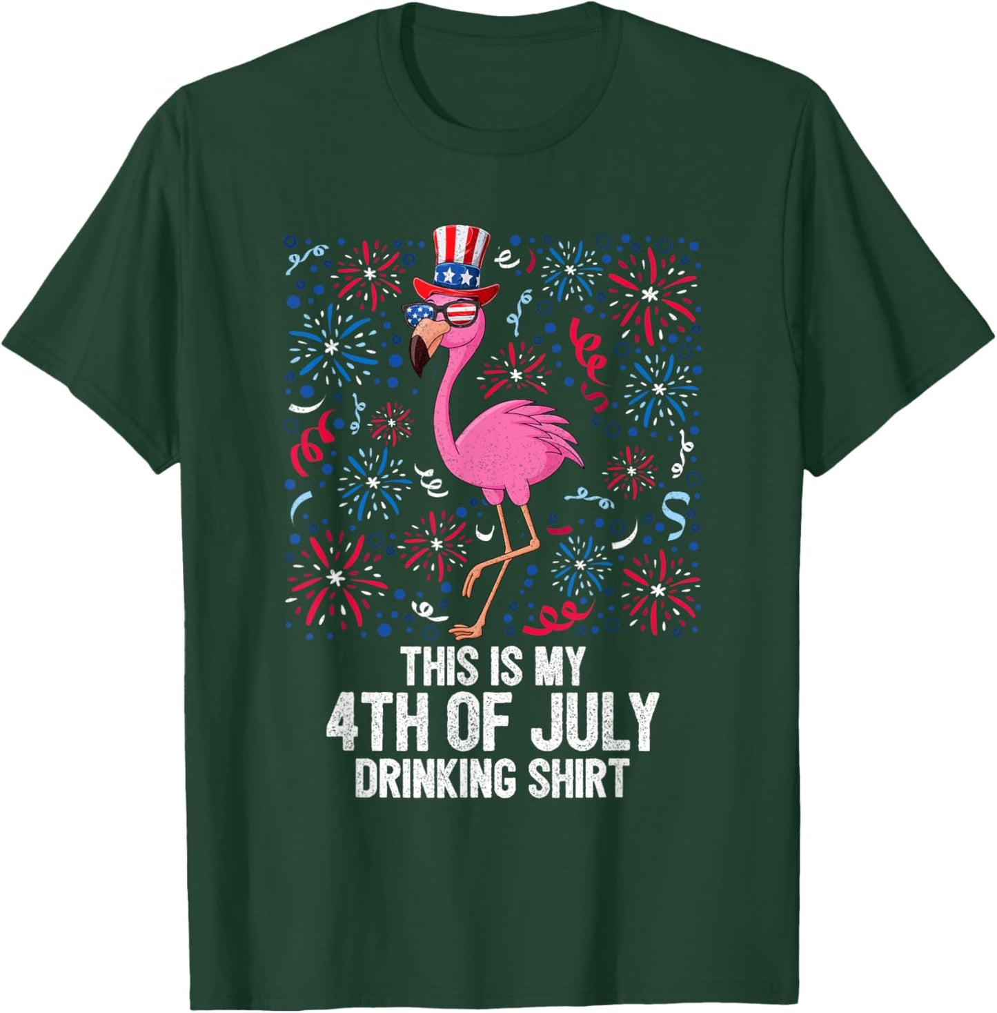 This Is My 4th Of July Drinking Shirt Flamingo American Flag T-Shirt - T-Shirt | Forest