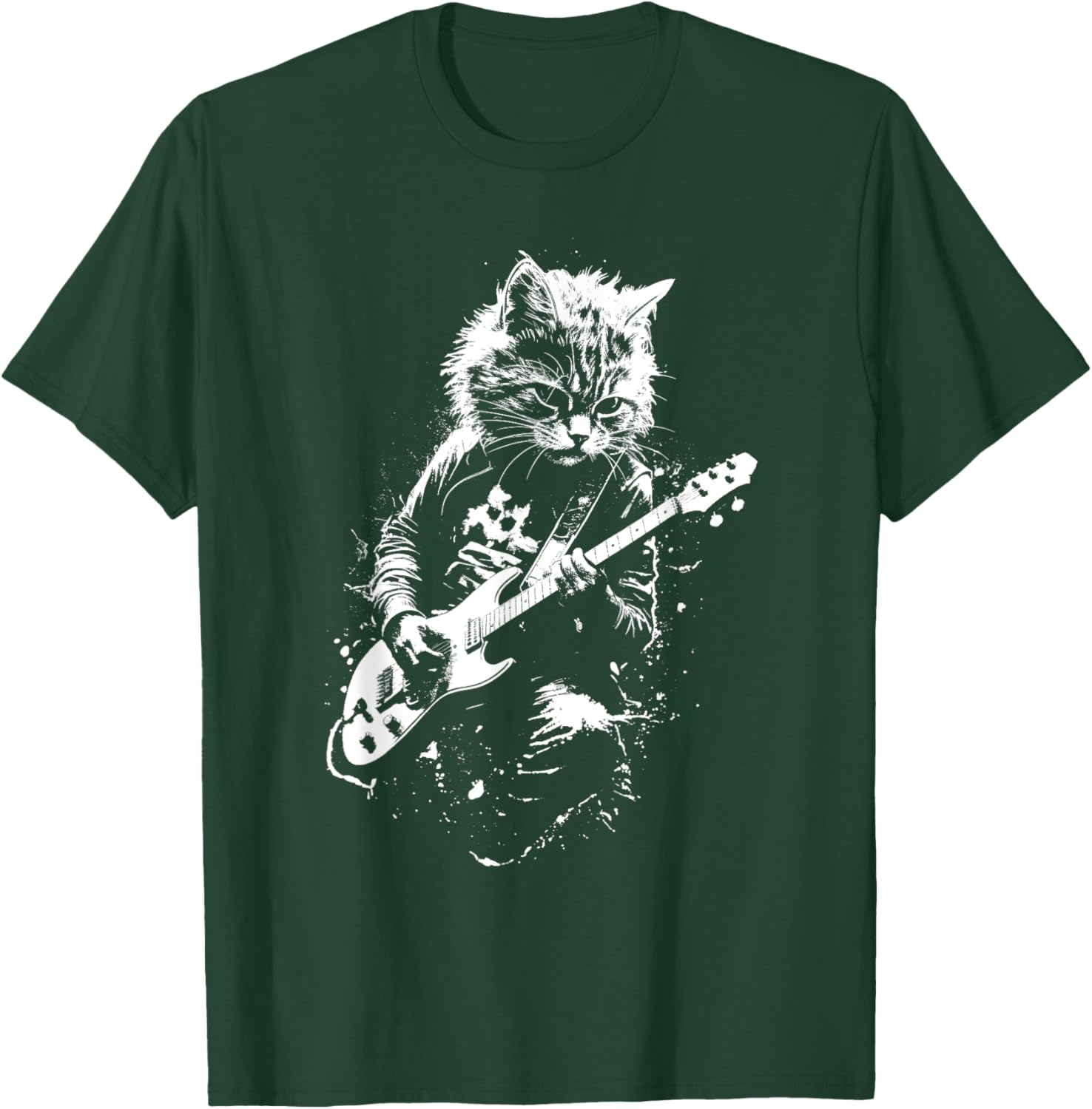 Distressed Cat Playing Guitar Punk Rock & Roll Vintage Women Kids T-Shirt - T-Shirt | Forest