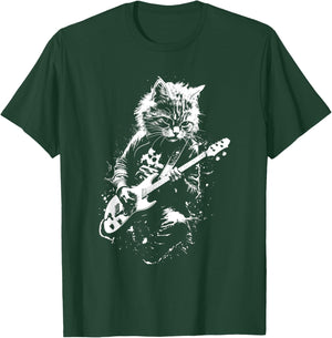 Distressed Cat Playing Guitar Punk Rock & Roll Vintage Women Kids T-Shirt - T-Shirt | Forest