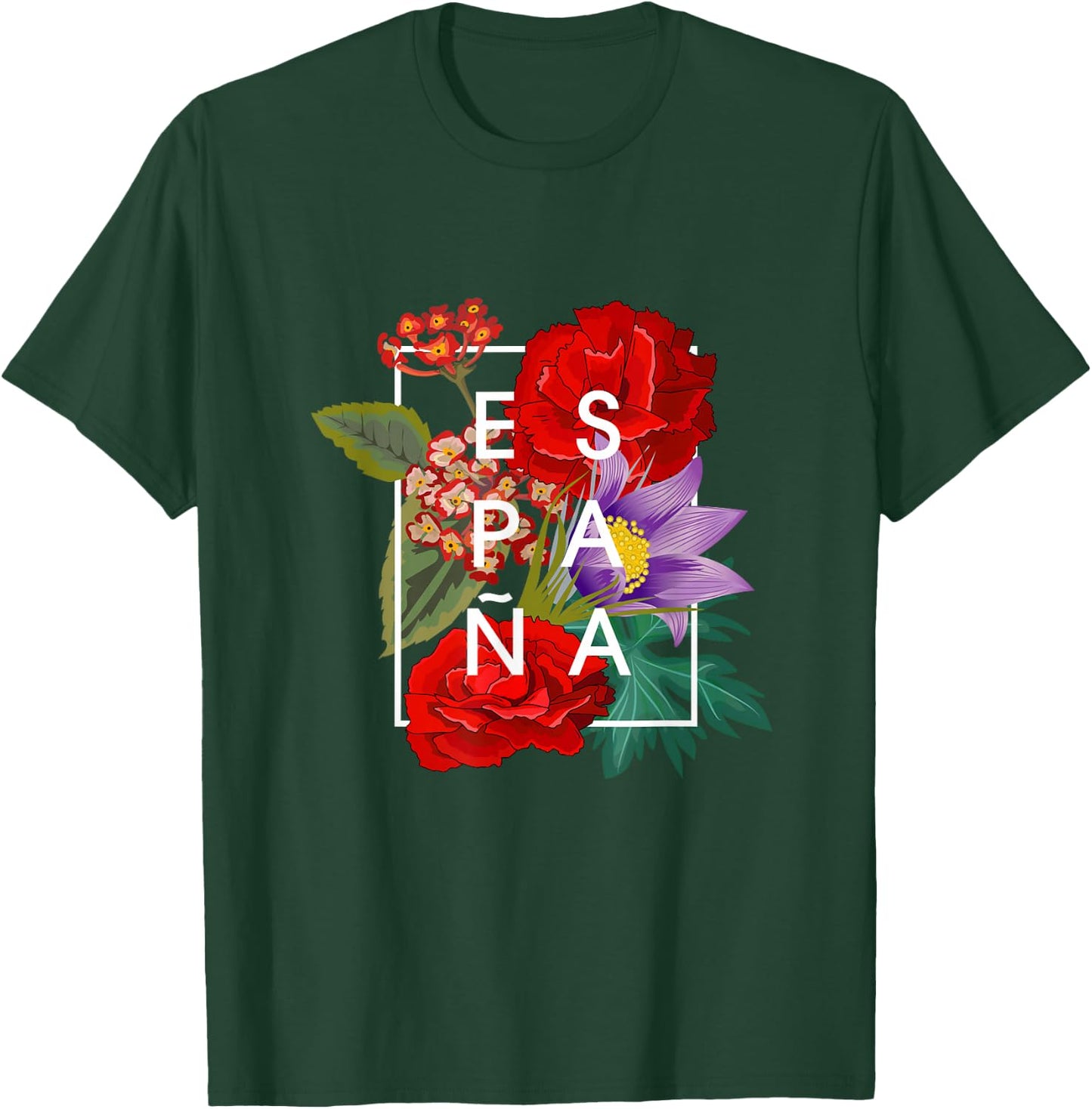 Flowers of España - Spain Word Art - Spanish Pride T-Shirt - T-Shirt | Forest