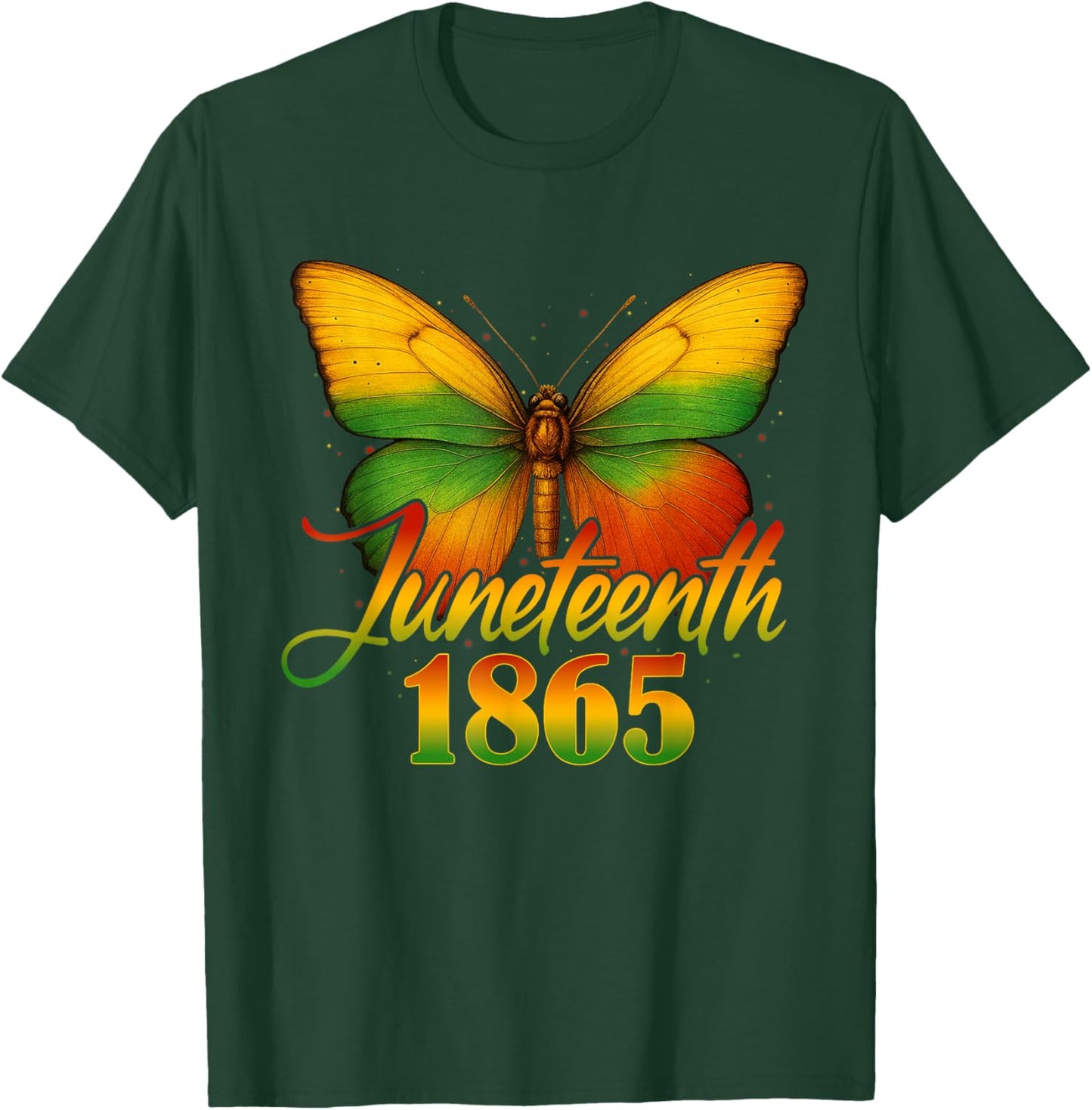 Juneteenth Butterfly Flag Celebrate Black Freedom Since 1865 T-Shirt - T-Shirt | Forest