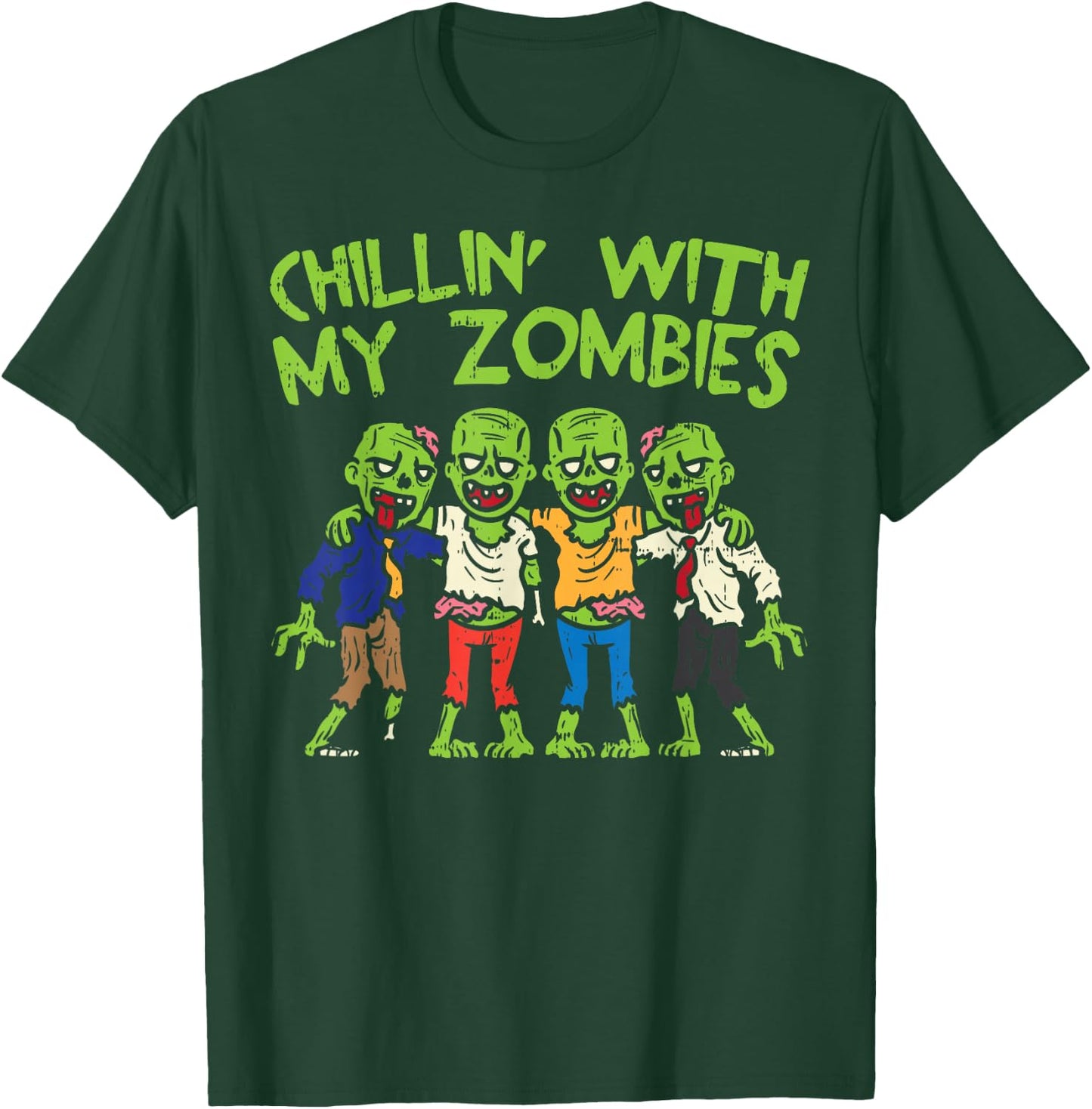 Chillin With My Zombies Funny Halloween Kids Boys Gift T-Shirt - T-Shirt | Forest