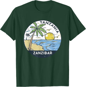 Zanzibar Tanzania Illustrated Ocean Beach Vintage Women Kids T-Shirt - T-Shirt | Forest