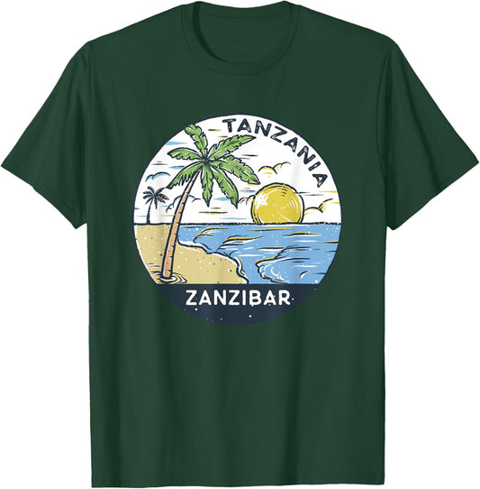 Zanzibar Tanzania Illustrated Ocean Beach Vintage Women Kids T-Shirt - T-Shirt | Forest