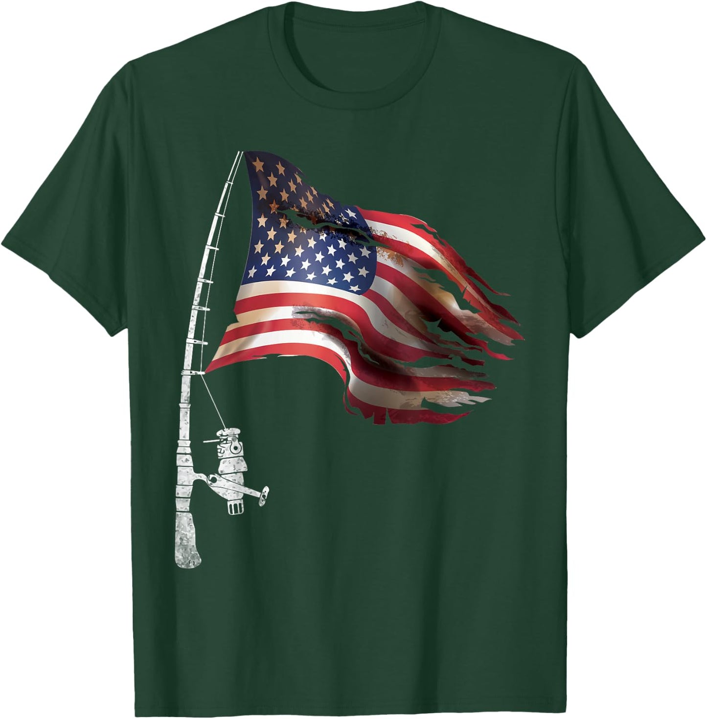 Fishing American Flag Fisherman Patriotic Day 4th of July T-Shirt - T-Shirt | Forest