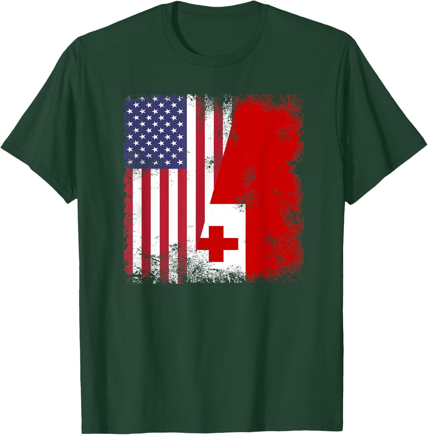 Half Tongan Flag | Vintage Tonga USA Gift T-Shirt - T-Shirt | Forest