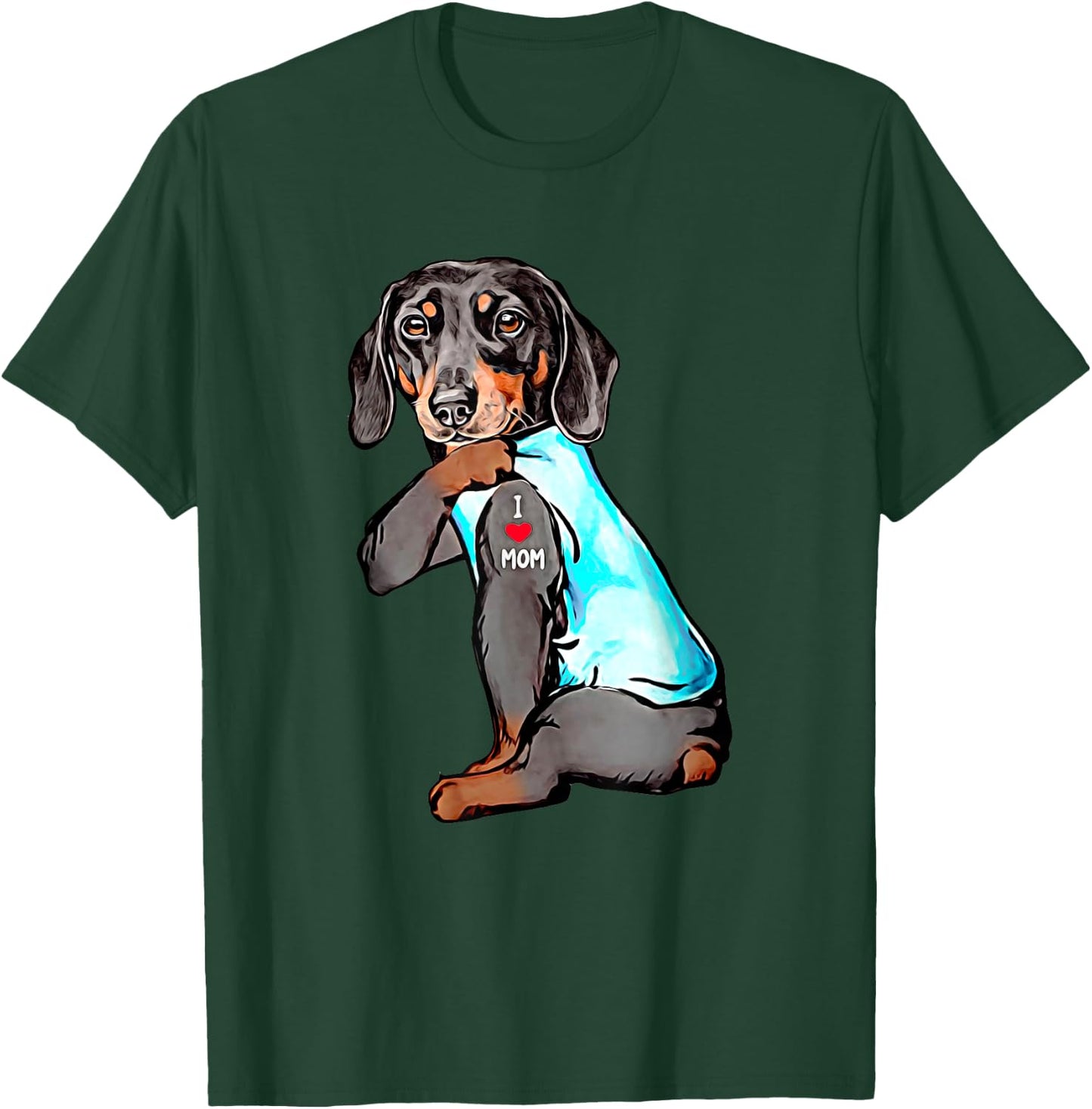 Funny Dachshund Dog Tattoo I Love Mom Dogmom Gift T-Shirt - T-Shirt | Forest