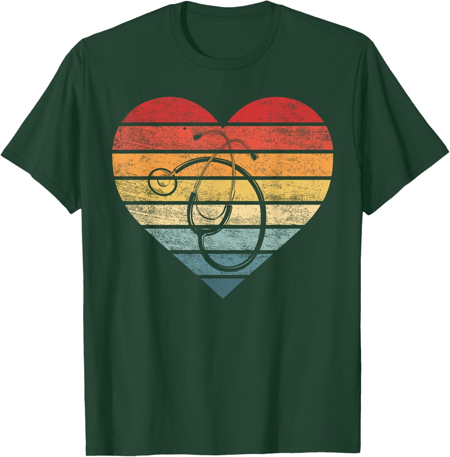Funny Nurse Gifts Retro Vintage Stethoscope Heart Nursing T-Shirt - T-Shirt | Forest