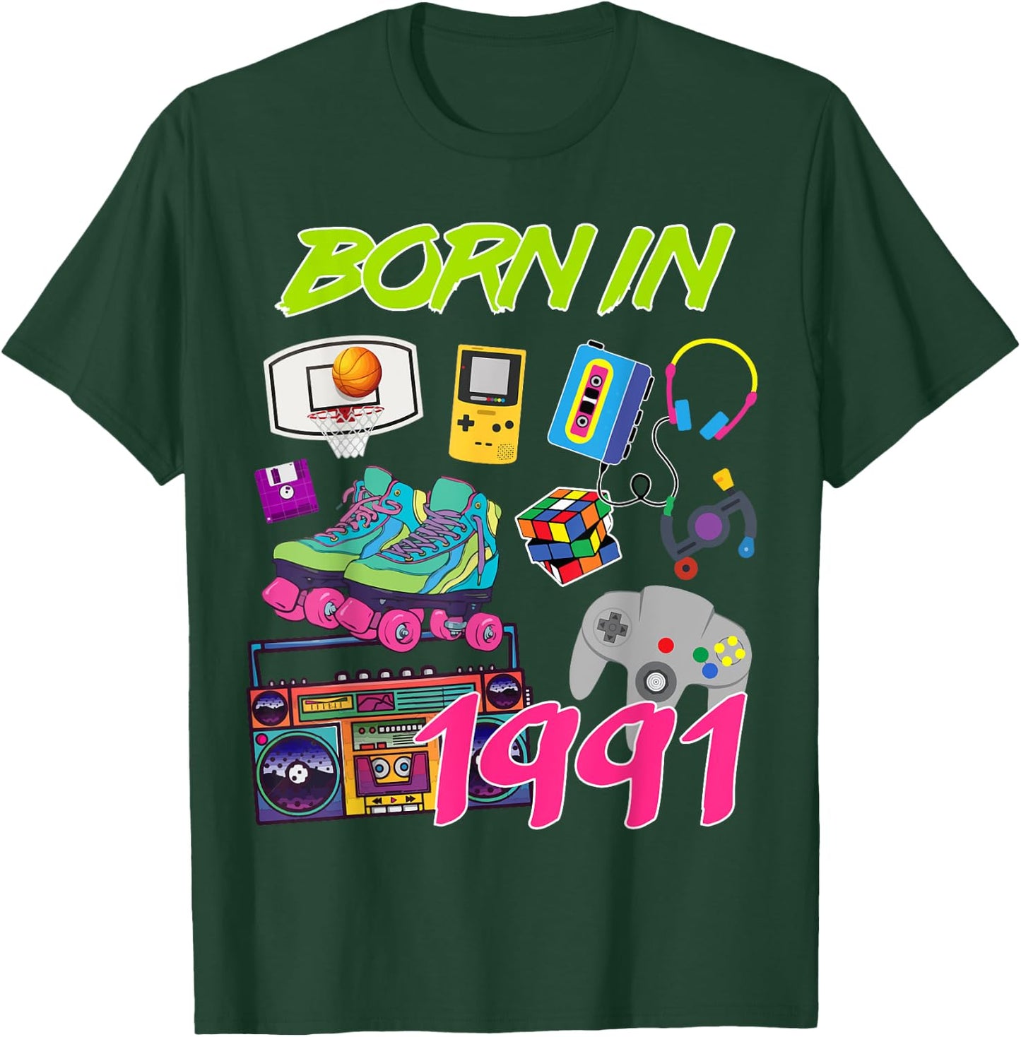Retro Born In 1991 29th Birthday T-Shirt - T-Shirt | Forest