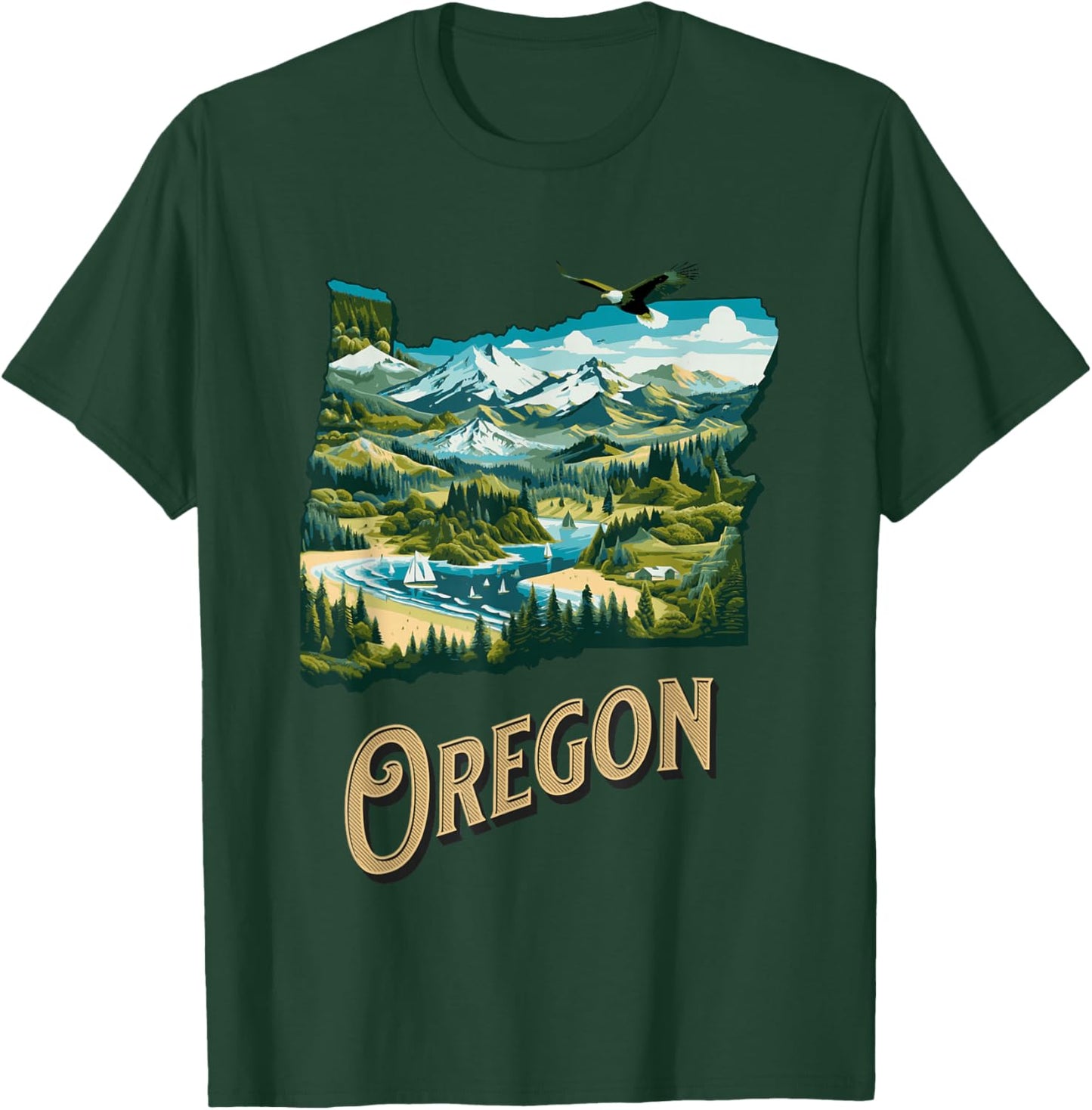 Oregon State PNW Nature Mt Hood Columbia River Eagle Forest T-Shirt - T-Shirt | Forest