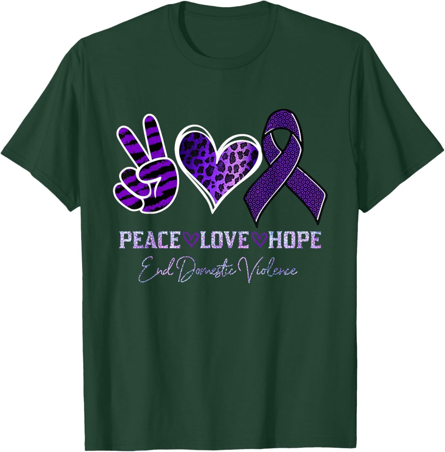 Peace Love Hope Leopard End Domestic Violence Awareness T-Shirt - T-Shirt | Forest