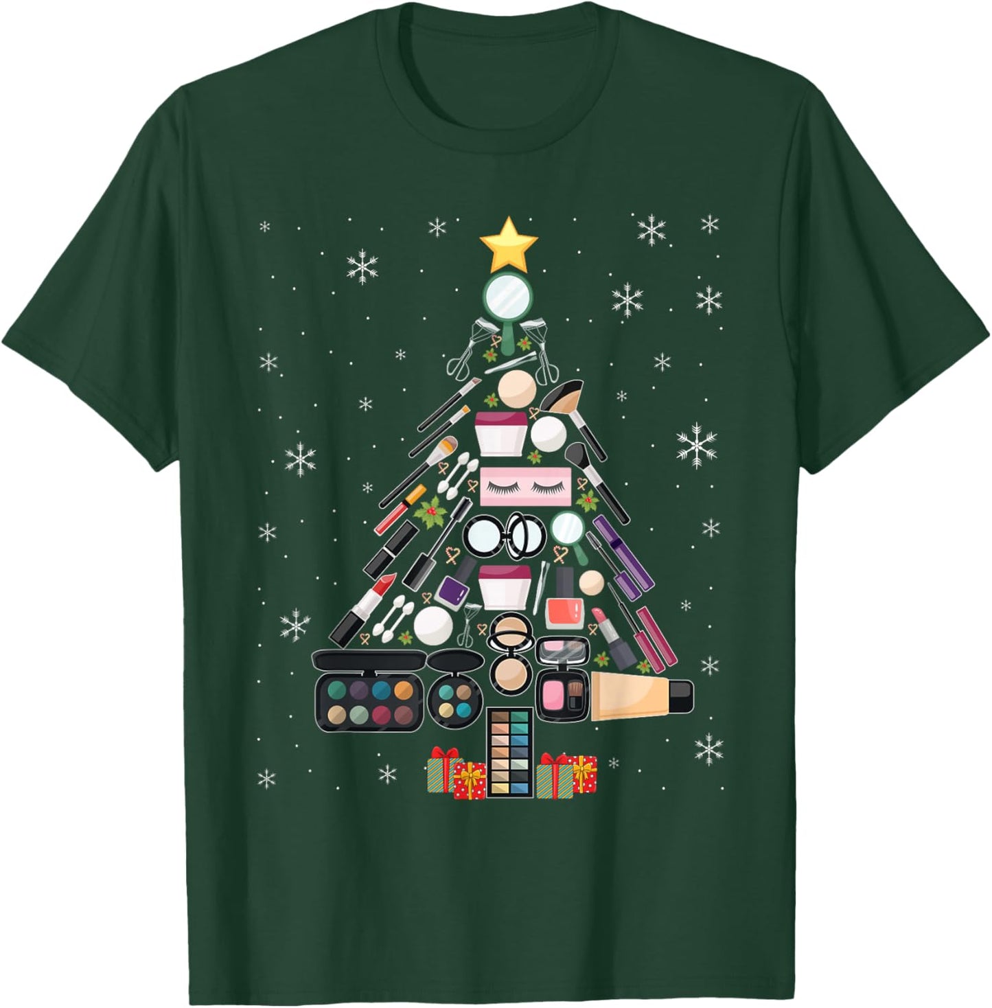 Makeup Artist Christmas Tree Merry Christmas Beautician T-Shirt - T-Shirt | Forest