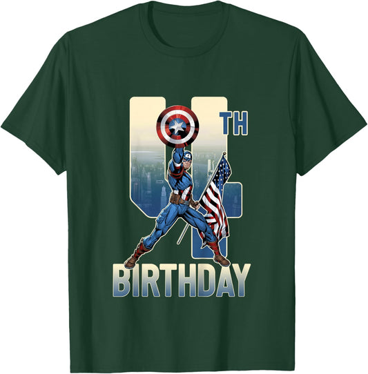 Kids Marvel Avengers Classic Captain America Epic 4th Birthday T-Shirt - T-Shirt | Forest