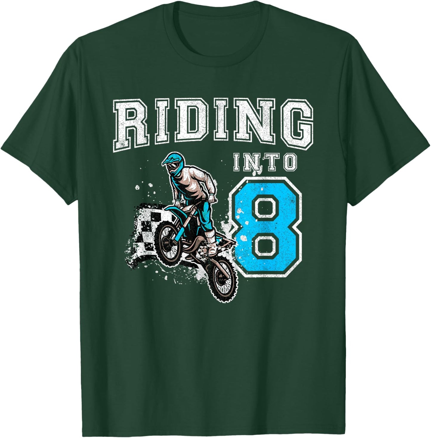 Riding Into 8 Years Old 8th Birthday Boy Dirt Bike Party T-Shirt - T-Shirt | Forest