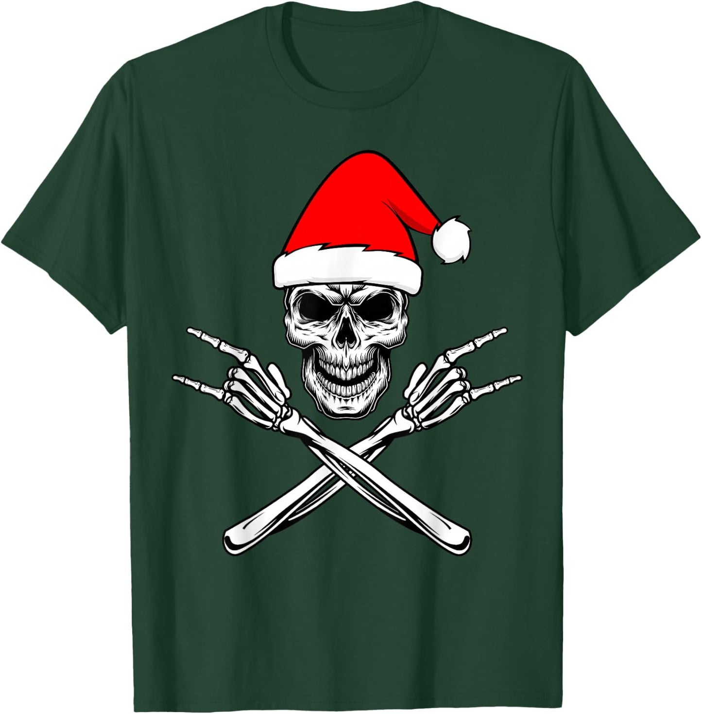 Christmas Crazy Rock and Roll Skeleton Skull Retro Funny T-Shirt - T-Shirt | Forest