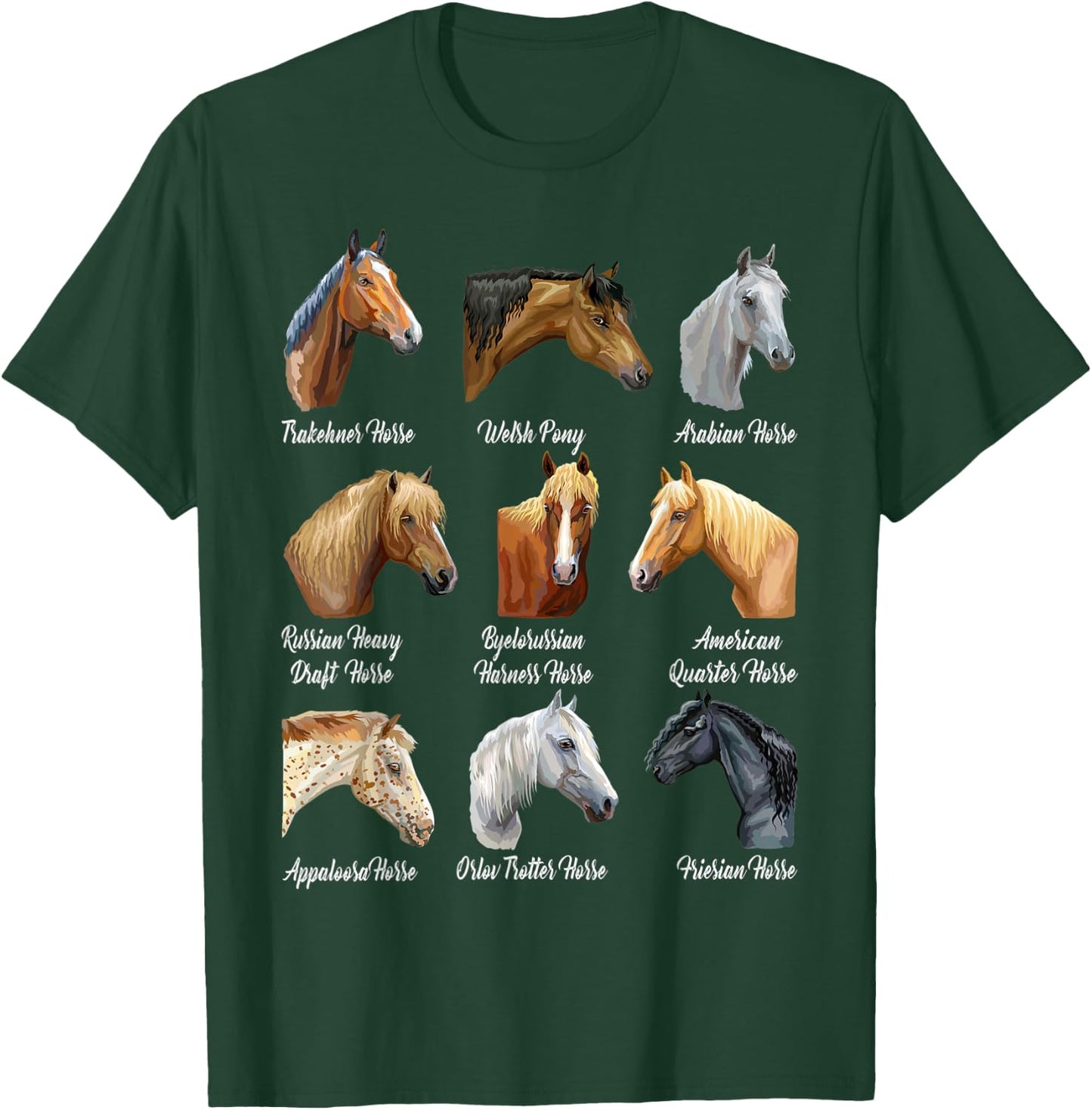 Funny Horse Lover Breeds Equestrian Horseback Riding T-Shirt - T-Shirt | Forest