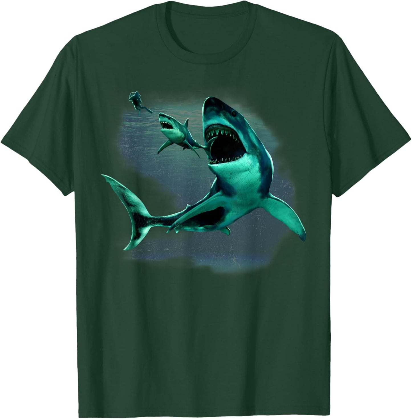 Scuba Diver, Great White Shark & Megalodon Shark Diving T-Shirt - T-Shirt | Forest
