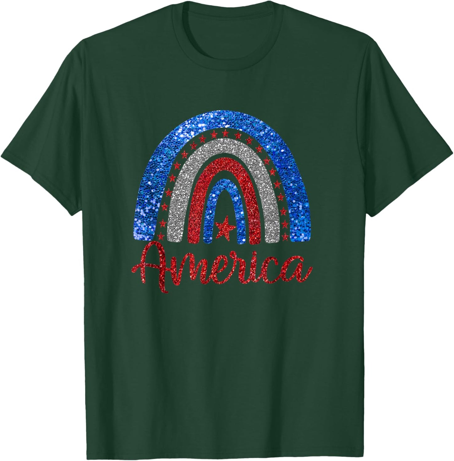 Patriotic Rainbow AMERICA Love USA Scandinavian Rainbow Art T-Shirt - T-Shirt | Forest