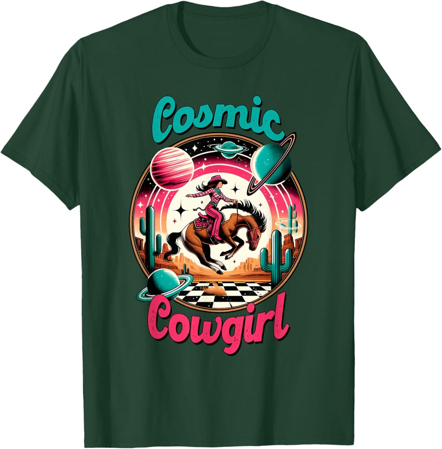 Cosmic Cowgirl Retro Astronaut Planets Outer Space Sci Fi T-Shirt - T-Shirt | Forest