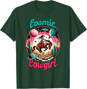 Cosmic Cowgirl Retro Astronaut Planets Outer Space Sci Fi T-Shirt - T-Shirt | Forest