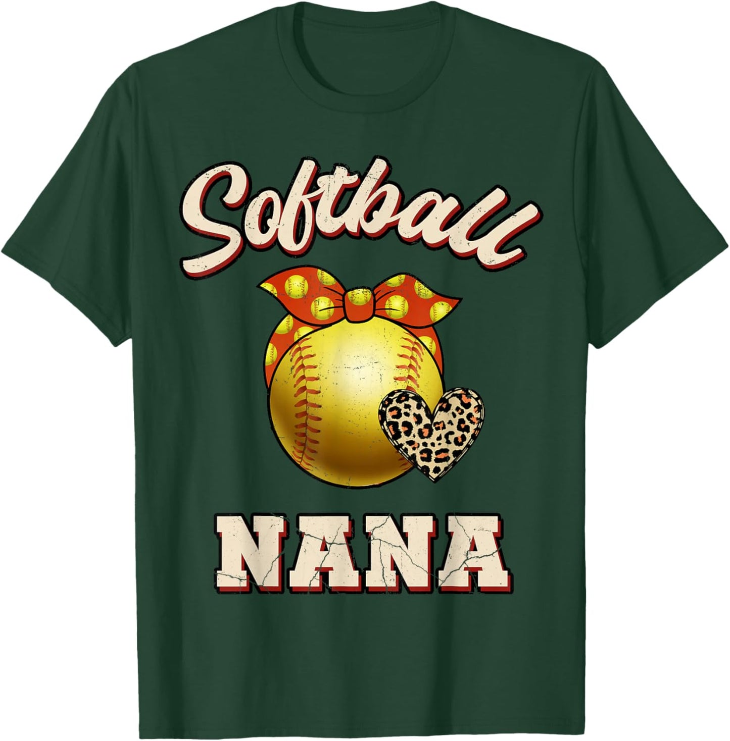 Softball Nana Leopard Heart Fans Mother's Day Gift T-Shirt - T-Shirt | Forest