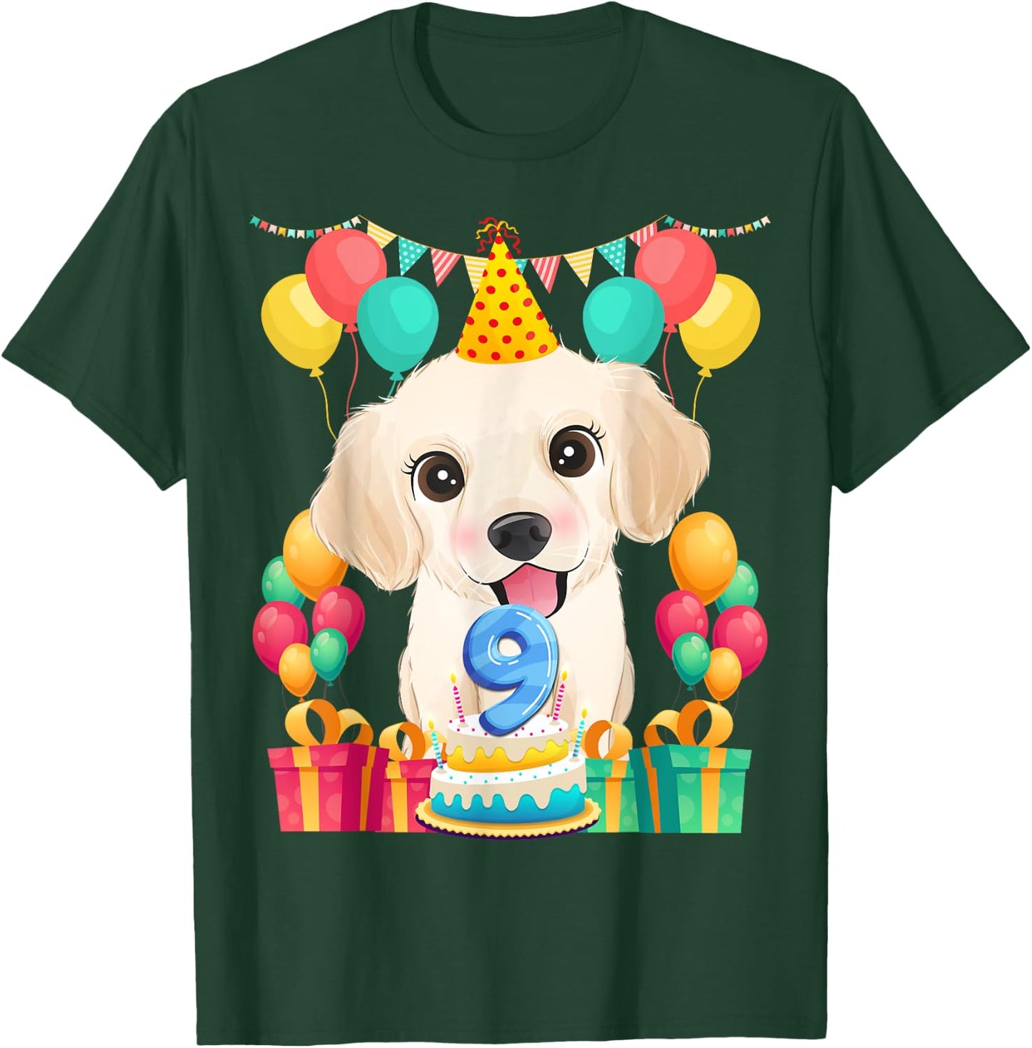 Golden Retriever 9th Birthday 9 Year Old Cute Dog Lover Gift T-Shirt - T-Shirt | Forest