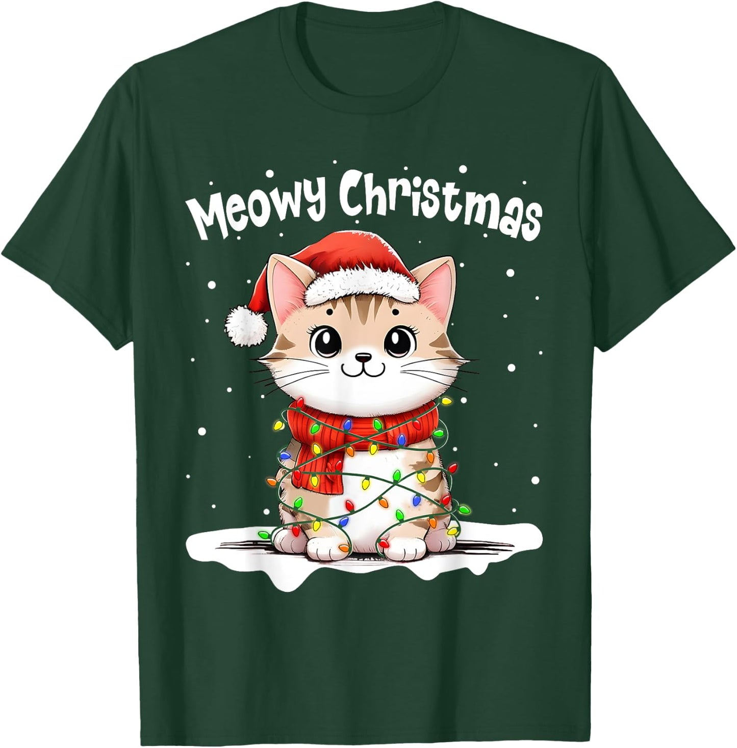 Meowy Catmas Cat Christmas Cute Kitten Cat Santa Xmas Family Women Kids T-Shirt - T-Shirt | Forest
