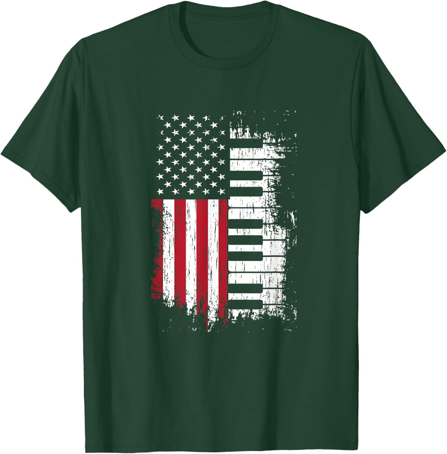 American Flag Piano Keys Player Pianist Keys Music Gift T-Shirt - T-Shirt | Forest