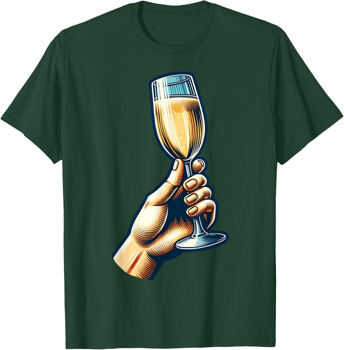 Hand Holding Champagne Glass Cheerful Toast Illustration T-Shirt - T-Shirt | Forest