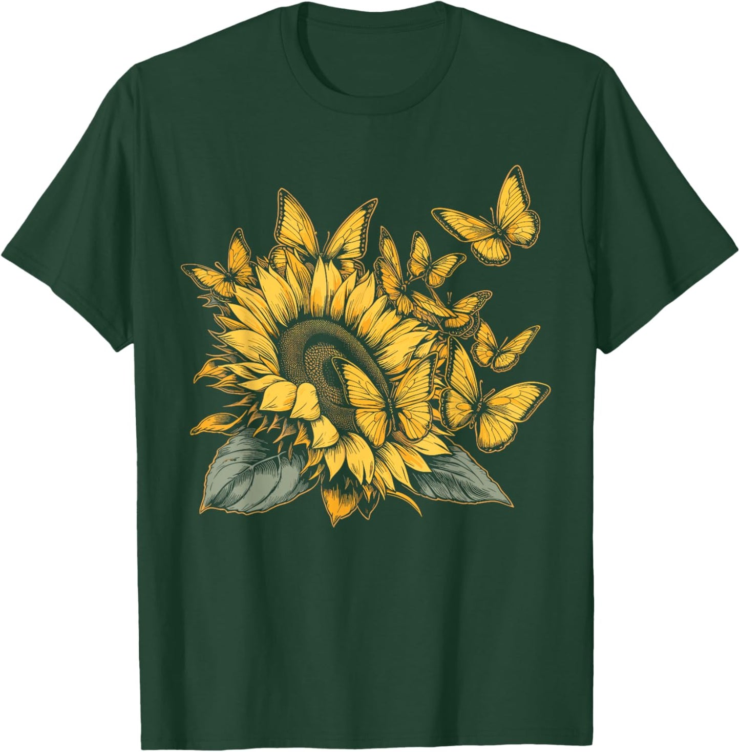 Cute Yellow Butterfly Sunflower Monarch Butterfly Nature T-Shirt - T-Shirt | Forest