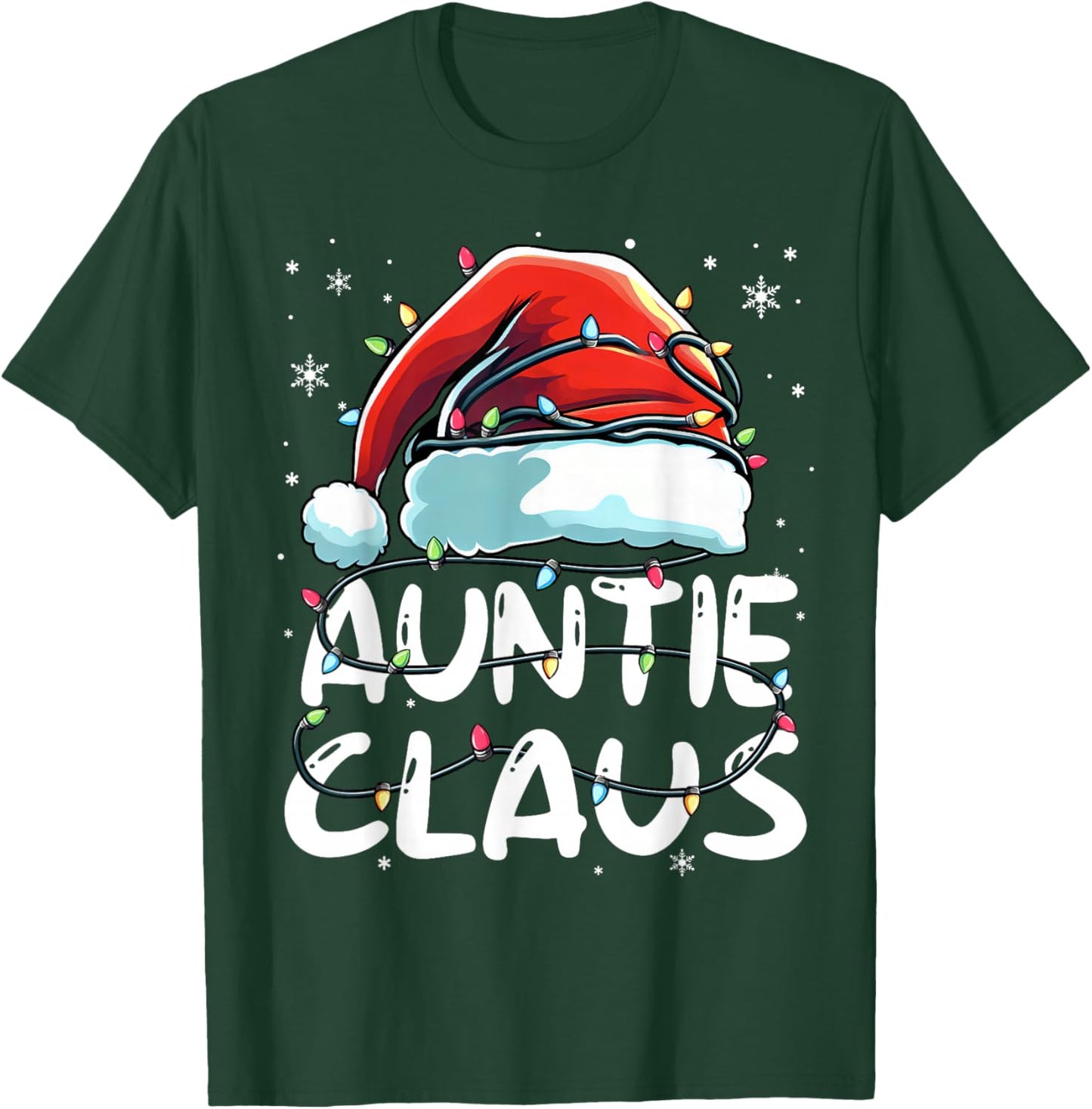 Auntie Claus Christmas Lights Matching Family Xmas Pajama T-Shirt - T-Shirt | Forest