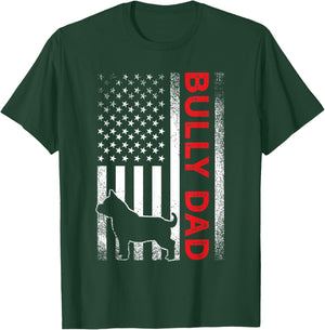Bully or pitbull dog DAD vintage american flag papa gifts T-Shirt - T-Shirt | Forest