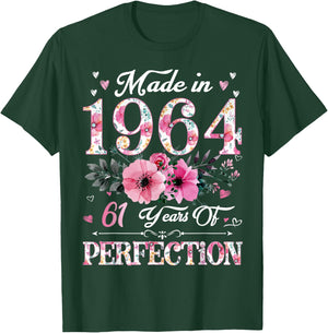 61 Year Old Made In 1964 Floral 61st Birthday Gift T-Shirt - T-Shirt | Forest