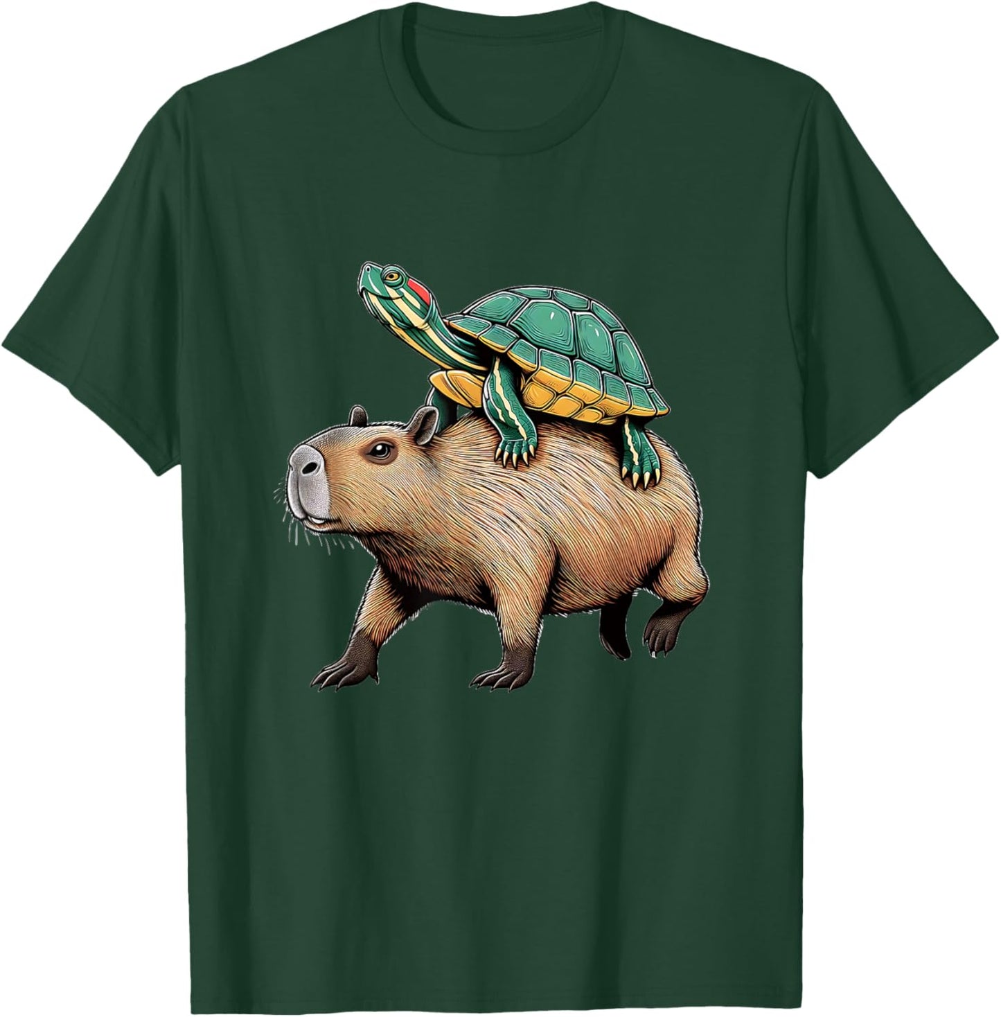 Turtle Riding Capybara T-Shirt - T-Shirt | Forest