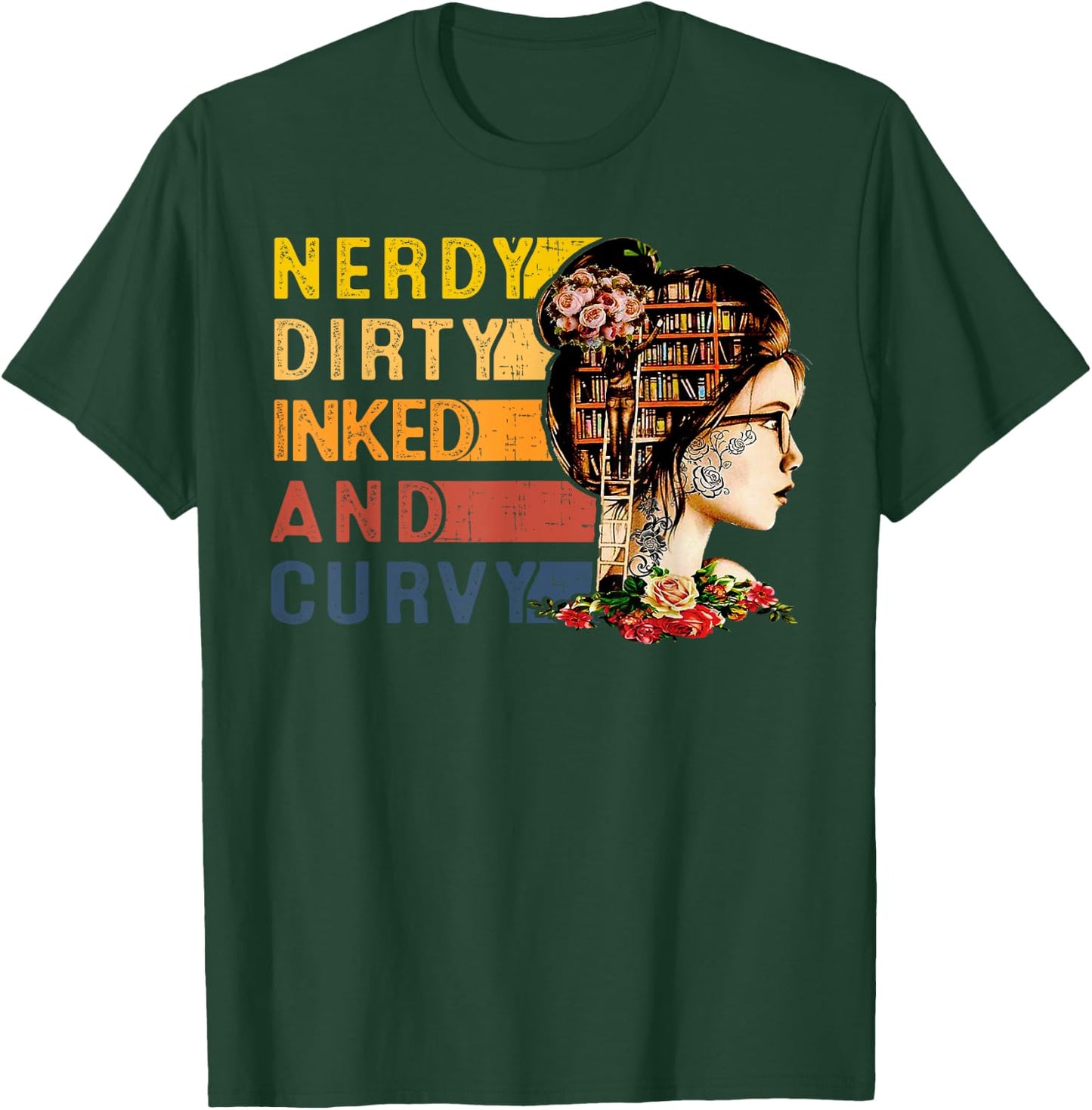 Vintage Books Lover Tattooed Girl Nerdy Dirty Inked Curvy T-Shirt - T-Shirt | Forest