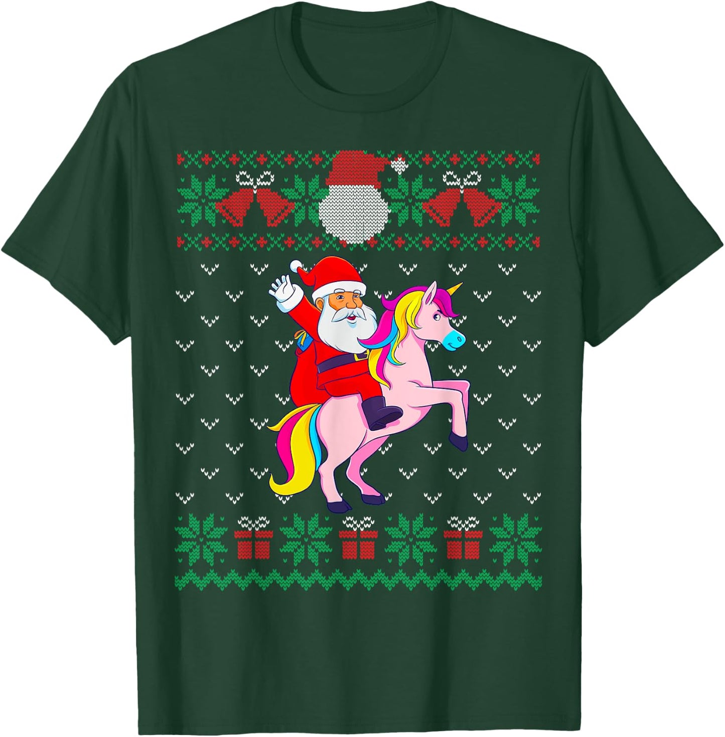 Santa Riding Unicorn, Ugly Christmas Sweater, Women Girls T-Shirt - T-Shirt | Forest