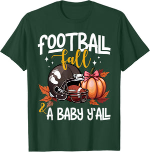 Fall Pregnancy Announcement Football Fall & A Baby Y'all T-Shirt - T-Shirt | Forest