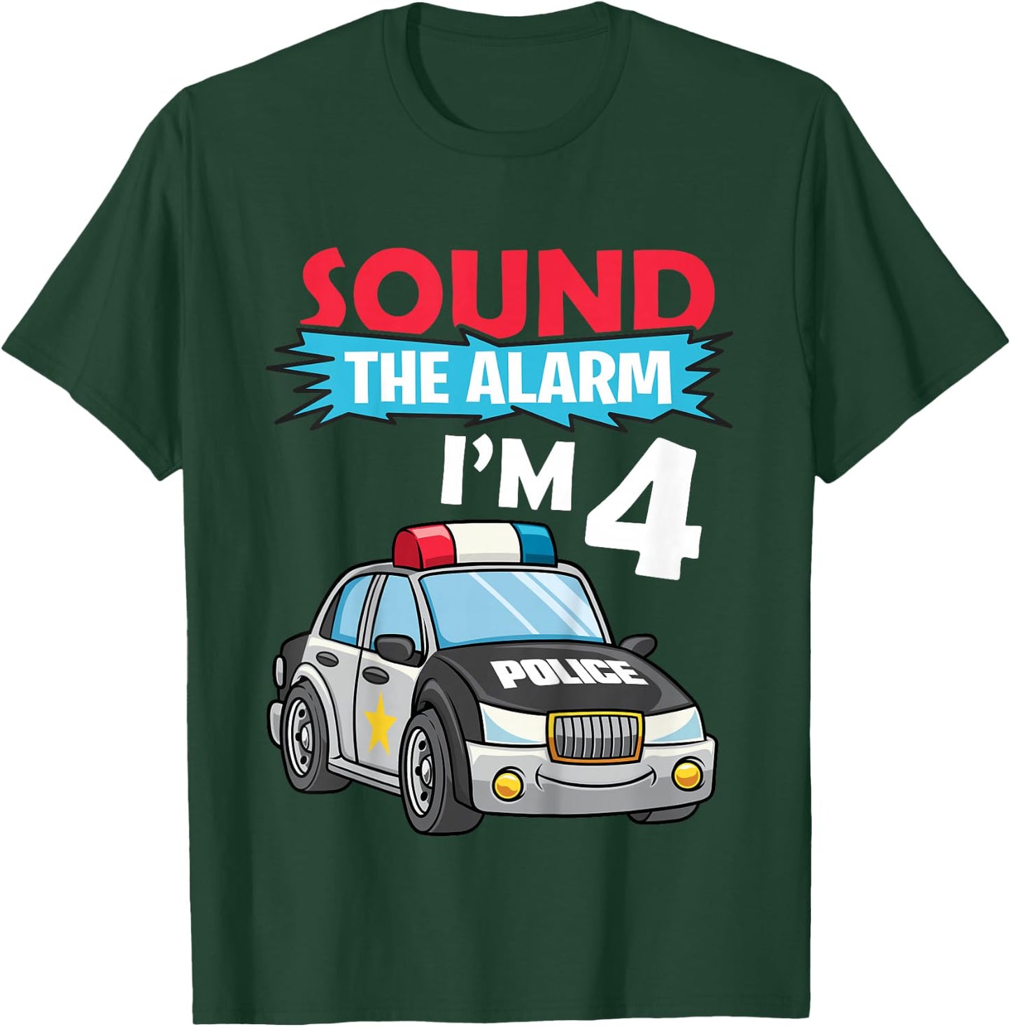 Kids Birthday Boy Shirt 4 Years Old Police Car Policeman Cop T-Shirt - T-Shirt | Forest