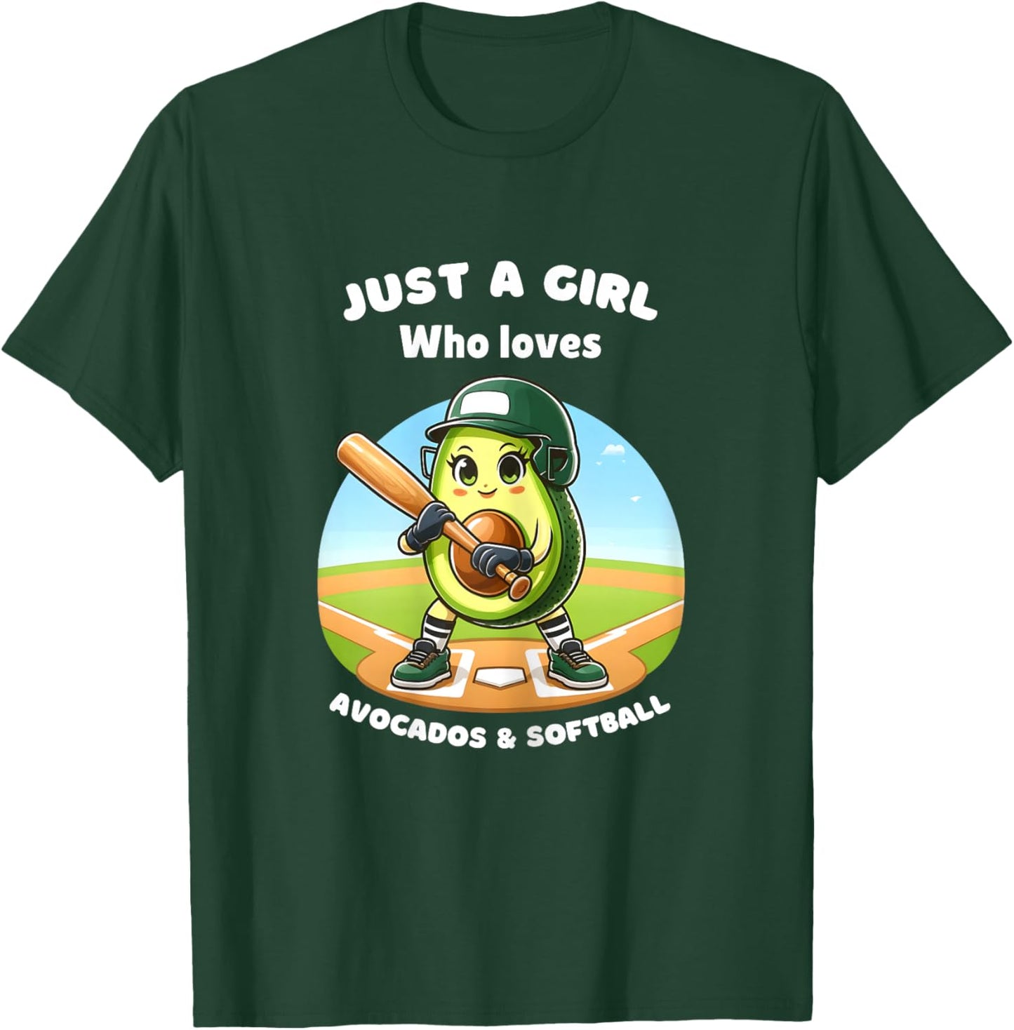 Just a Girl Who Loves Avocados and Softball Funny Avocado T-Shirt - T-Shirt | Forest