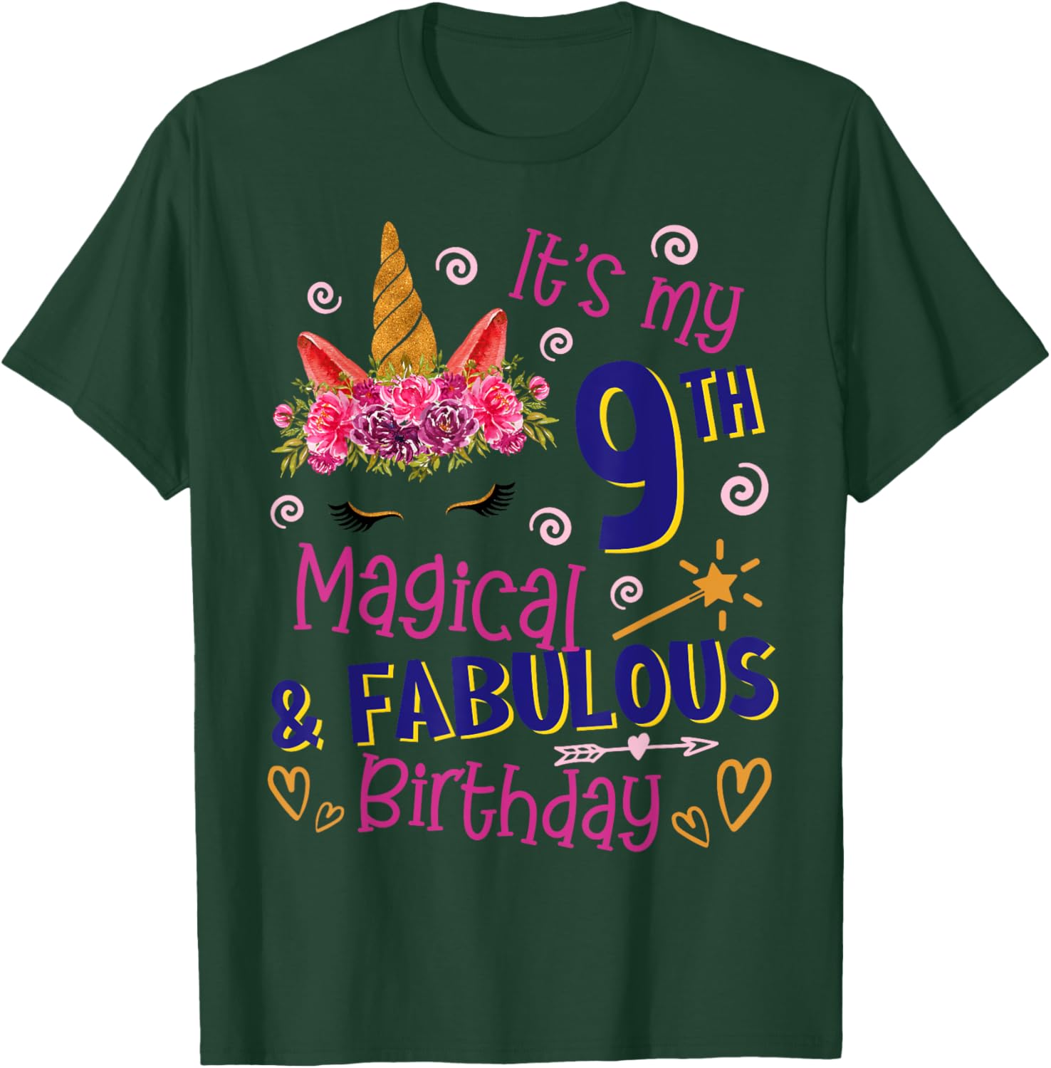 Unicorn It's My Magical 9th Birthday Girl 9 Years Old Happy T-Shirt - T-Shirt | Forest