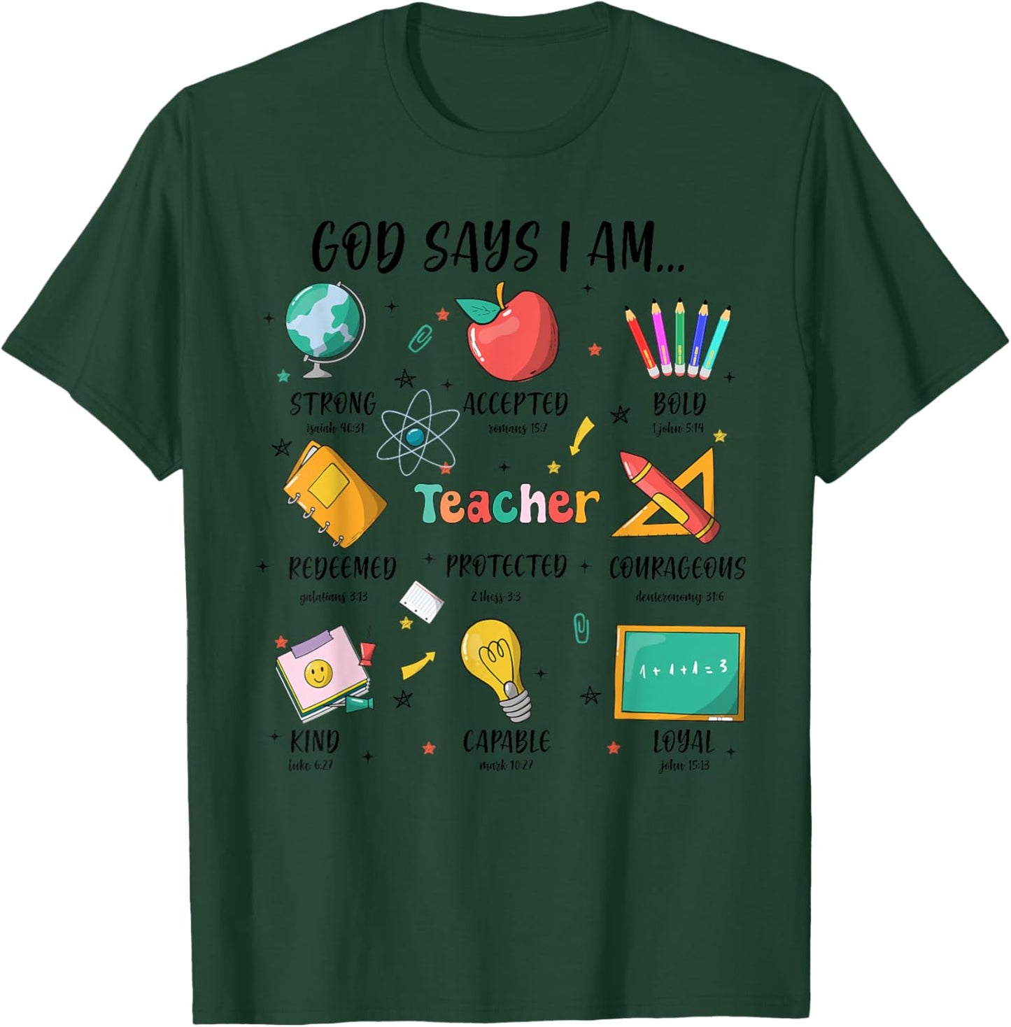 Teacher Christian God Says I Am Bible Verse Religious Teach T-Shirt - T-Shirt | Forest