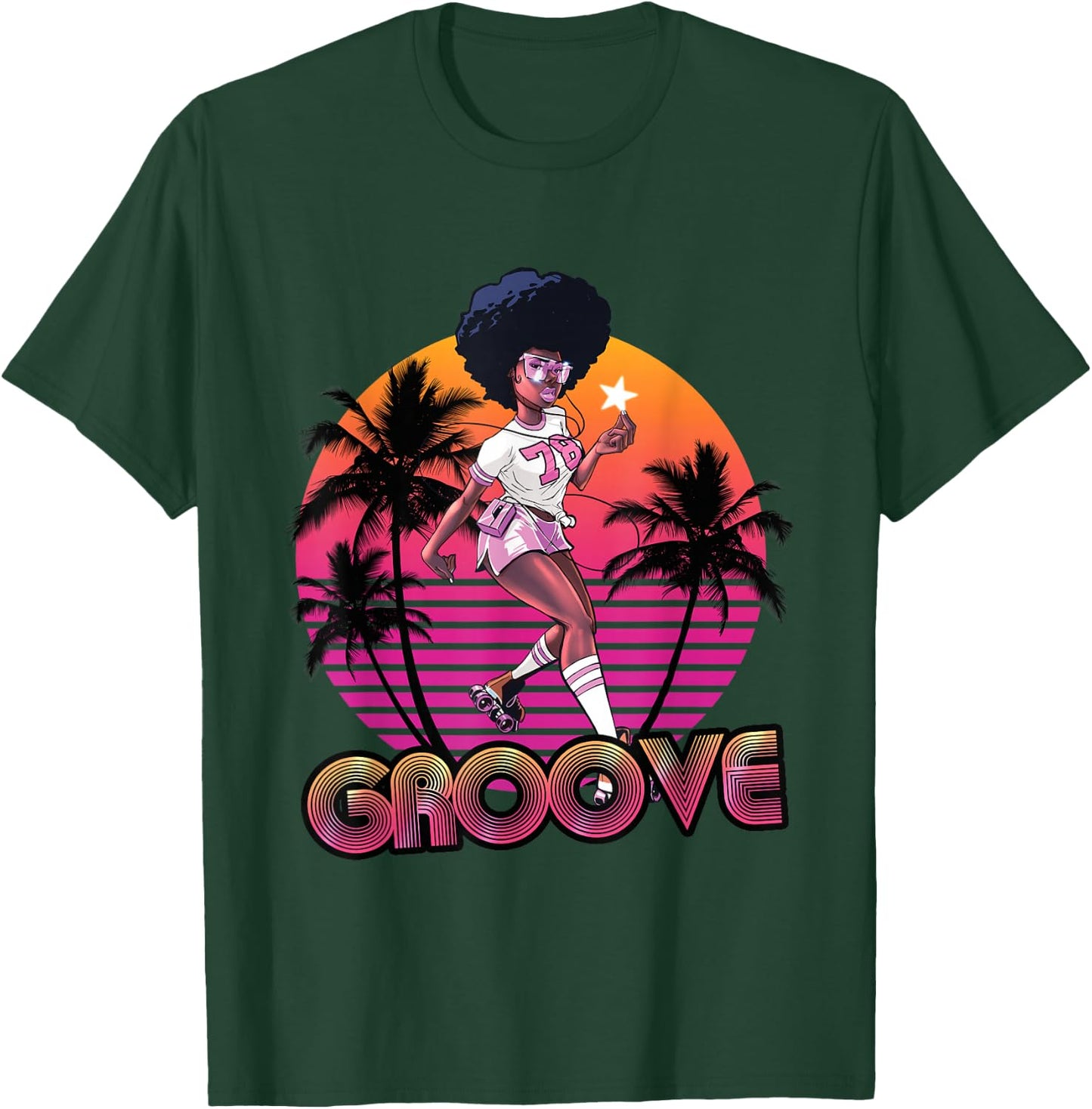 Afro Groove Roller Skates Retro 80s 70s Disco Funk Star T-Shirt - T-Shirt | Forest