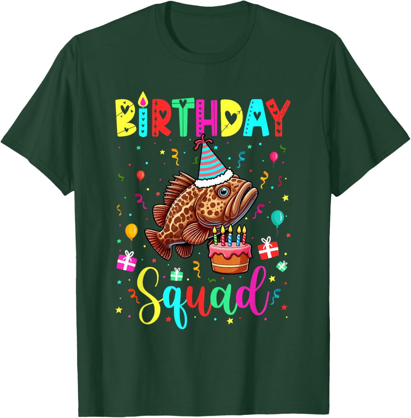 Birthday Squad Colorful Costume Grouper Fish Funny Parties T-Shirt - T-Shirt | Forest