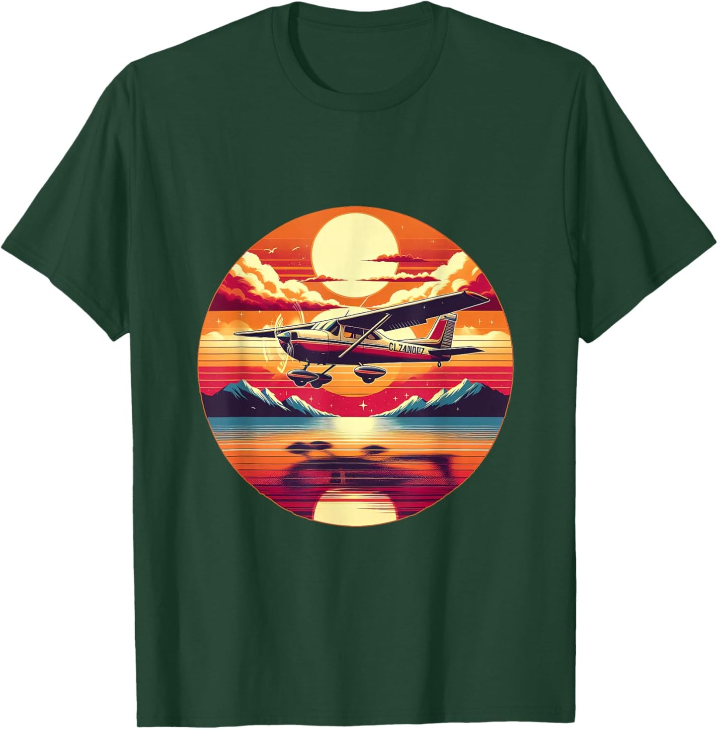 C-172 Skyhawk Vintage C172 Airplane Retro Sunset Pilot T-Shirt - T-Shirt | Forest
