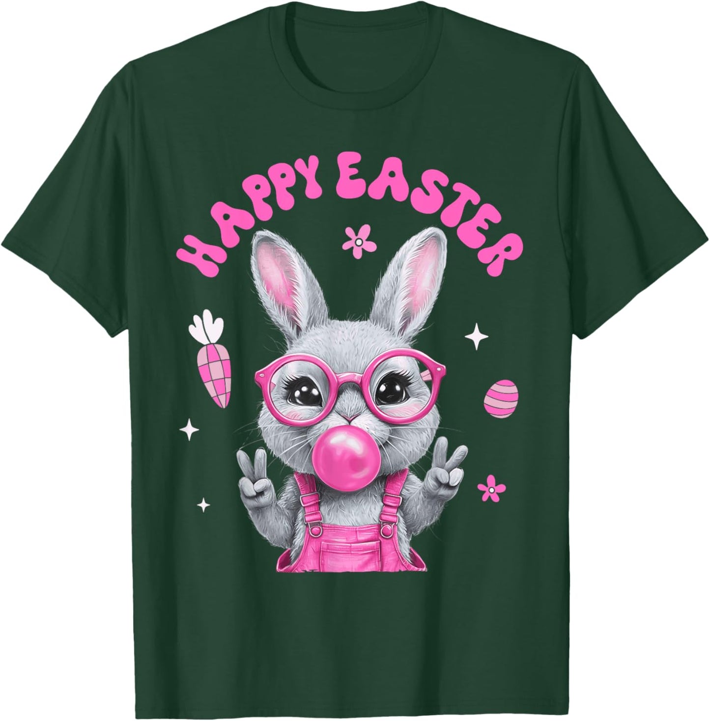 Happy Easter Bunny Rabbit Face Funny Easter Day Women Girls T-Shirt - T-Shirt | Forest