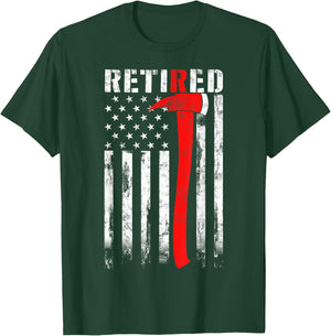 Retired Firefighter Thin Red line Axe American flag Fireman T-Shirt - T-Shirt | Forest