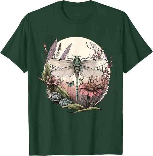 Cute Cottagecore Floral Dragonfly Aesthetic Girls Graphic T-Shirt - T-Shirt | Forest