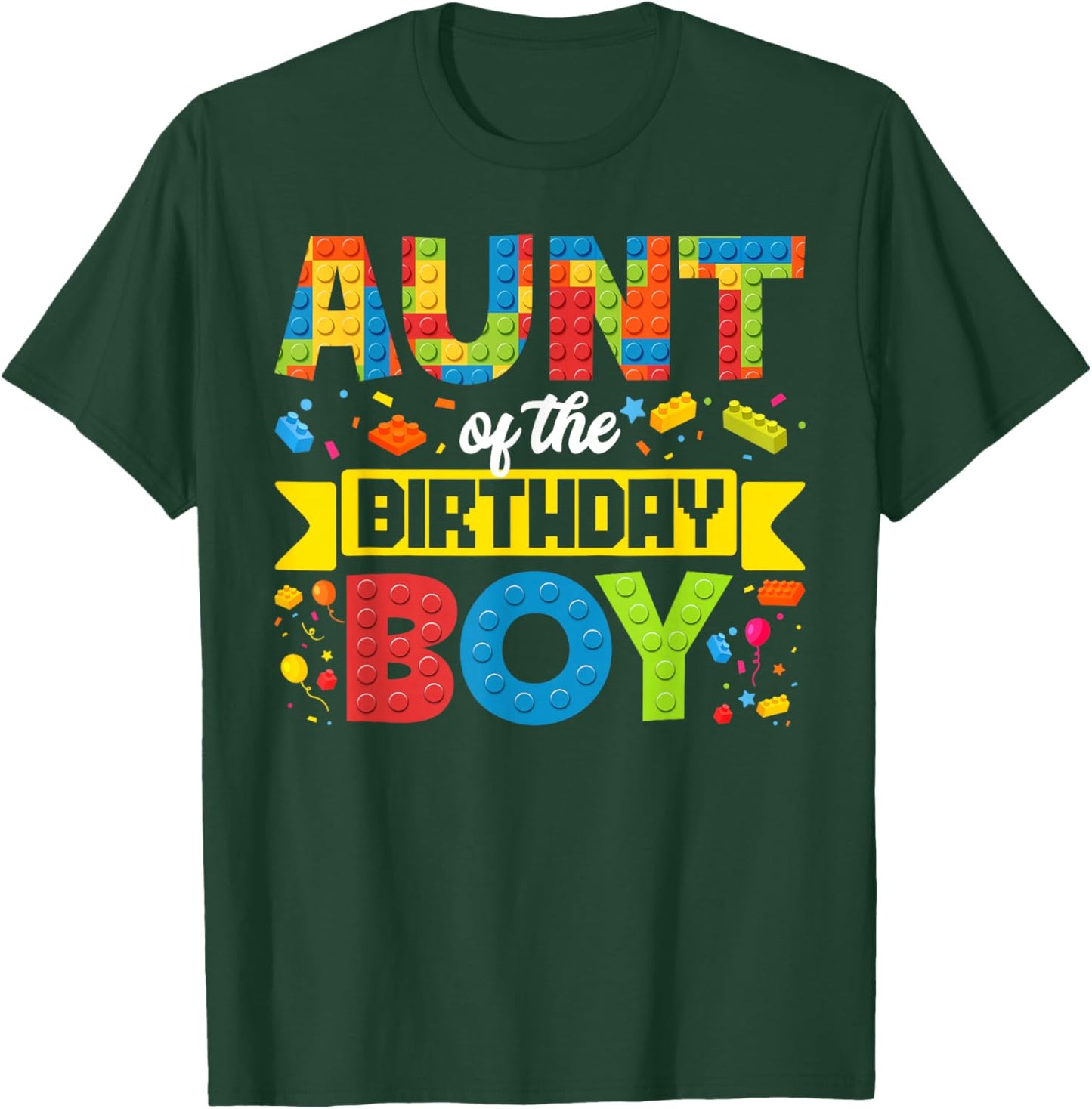 Aunt Of The Birthday Boy Master Builder Kids Building Blocks T-Shirt - T-Shirt | Forest