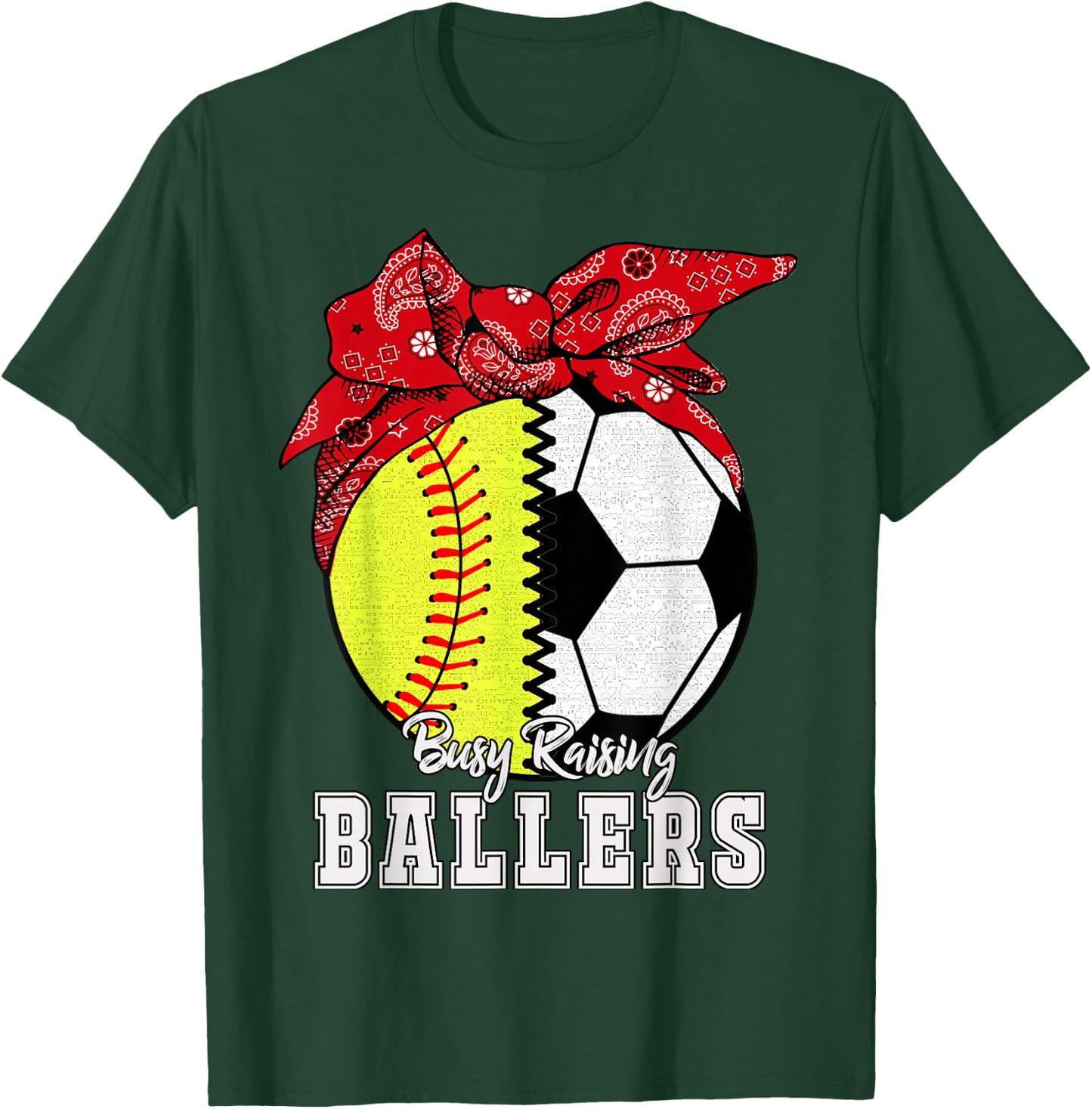 Busy Raising Ballers Softball Soccer - Softball Mom T-Shirt - T-Shirt | Forest